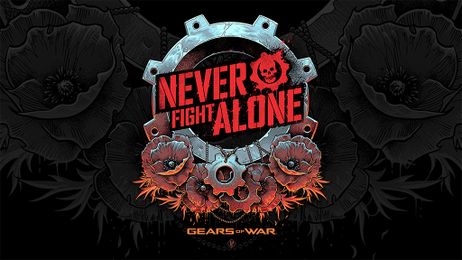 Dark background with Gears of War Never Fight Alone artwork.